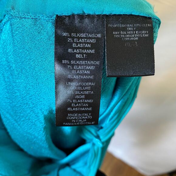 Narciso Rodriguez Teal and Black Silk Belted Drape Style Mini Dress Size 6 Women - Picture 13 of 16